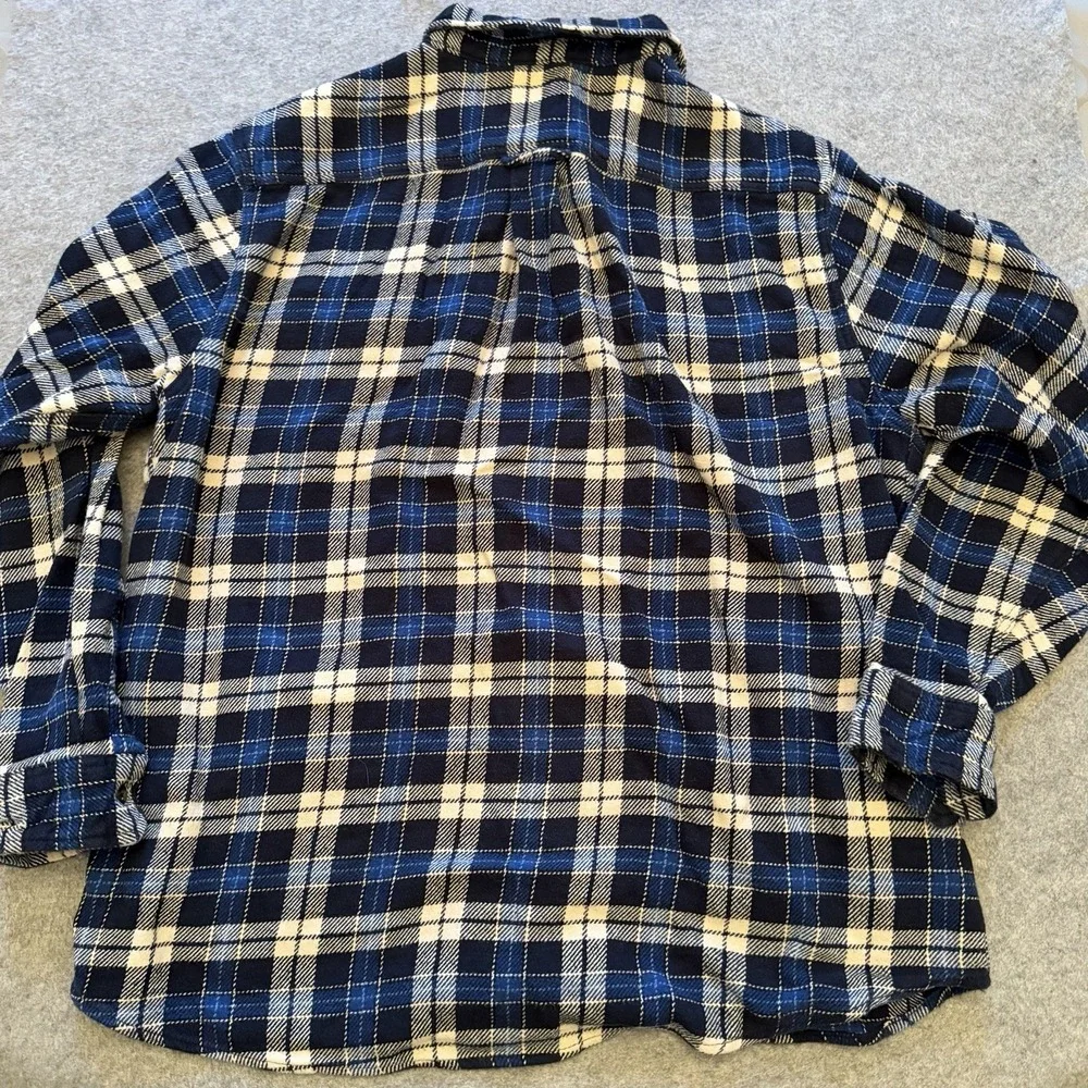 ORVIS Men's Heavy Weight Flannel Blue White Plaid Pockets Outdoors Workwear XXL
